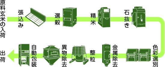 原料玄米の入荷から出荷までの流れ